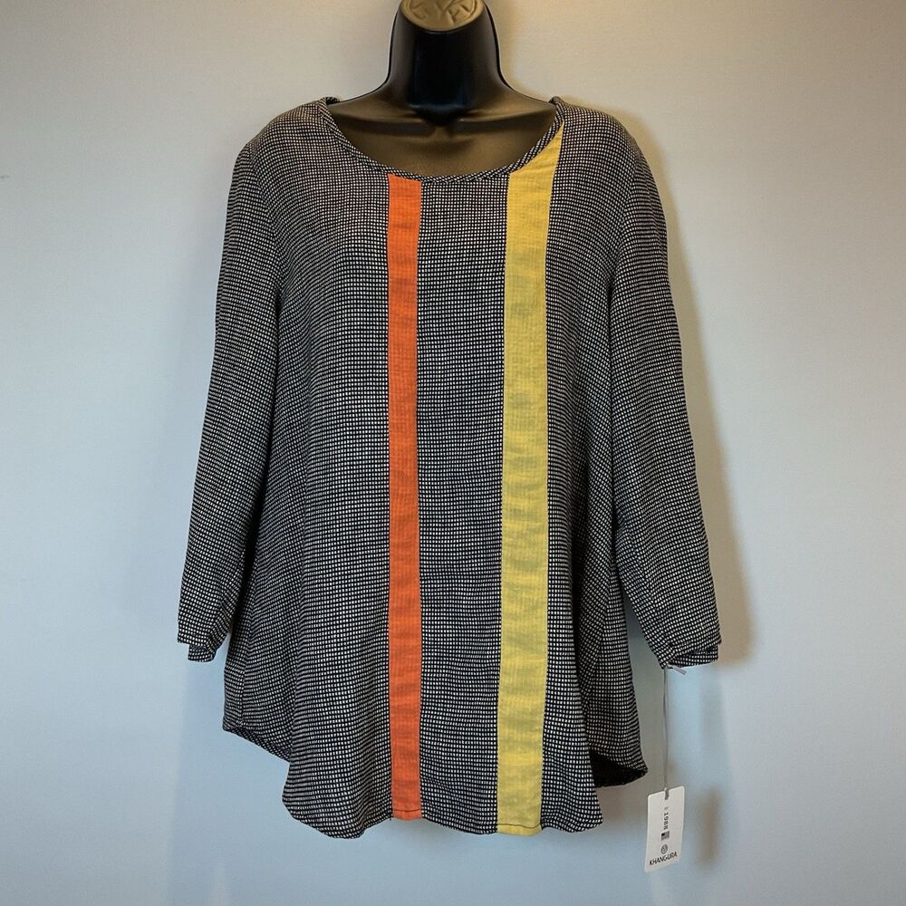 Khangura Multi‎ Stripe Panel Tunic Medium Linen Cotton Artsy Boho USA NWT $160